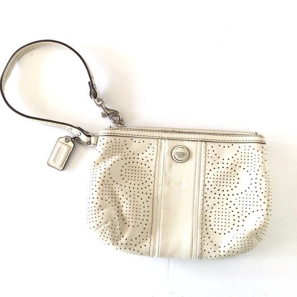 COACH CREAM PERFORATED LEATHER WRISTLET - Picture 1 of 10